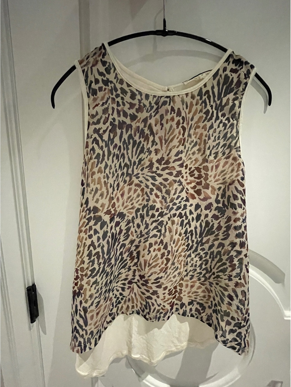 Standards & Practices Hi-Lo Small Sheer Animal Print Top with Keyhole Back